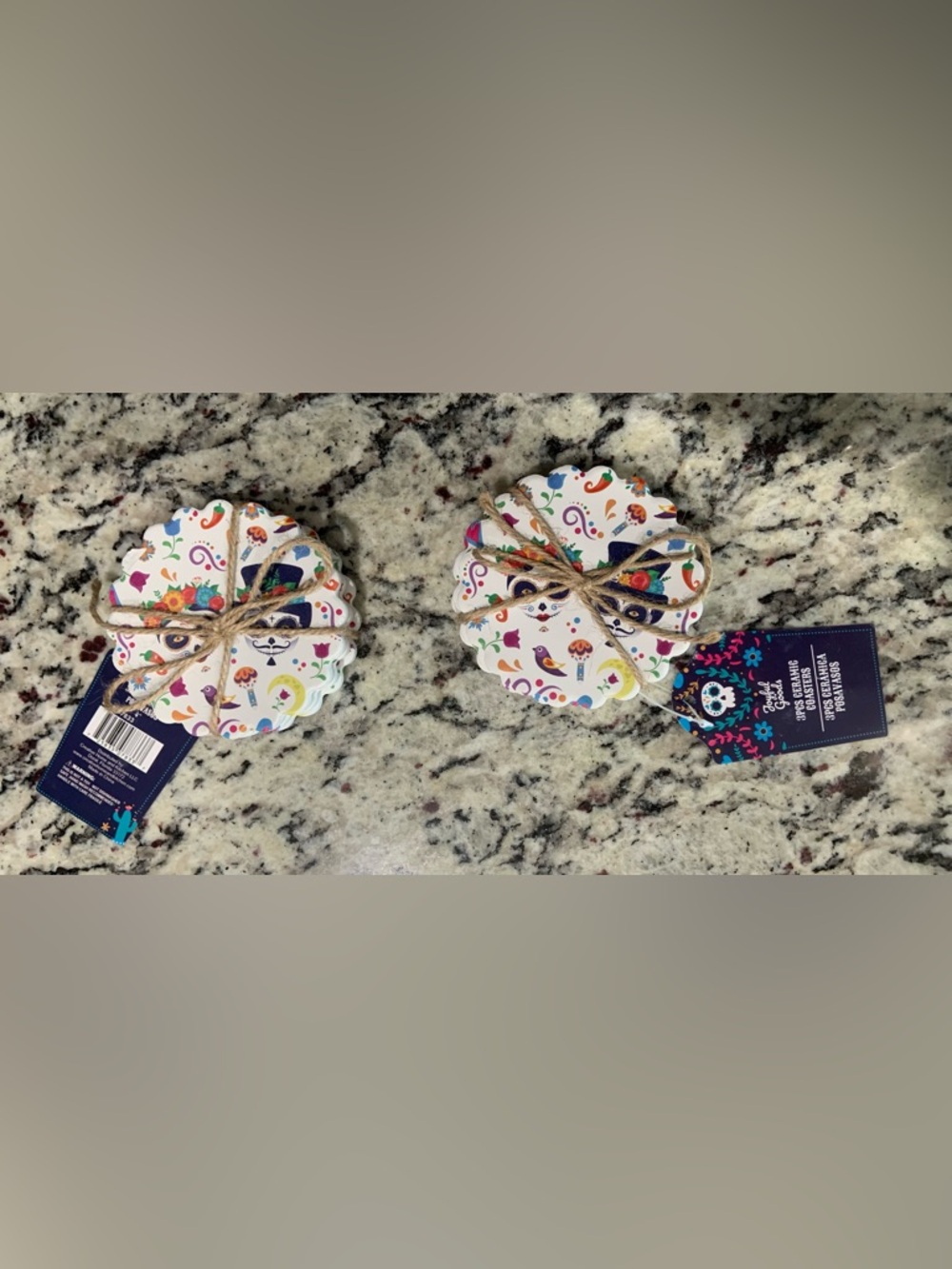 Day of the Dead Set of 2 Sugar Skull Ceramic Coasters- BNWT